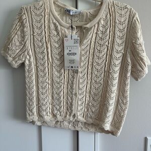 Zara Cream Cable Knit Button Up